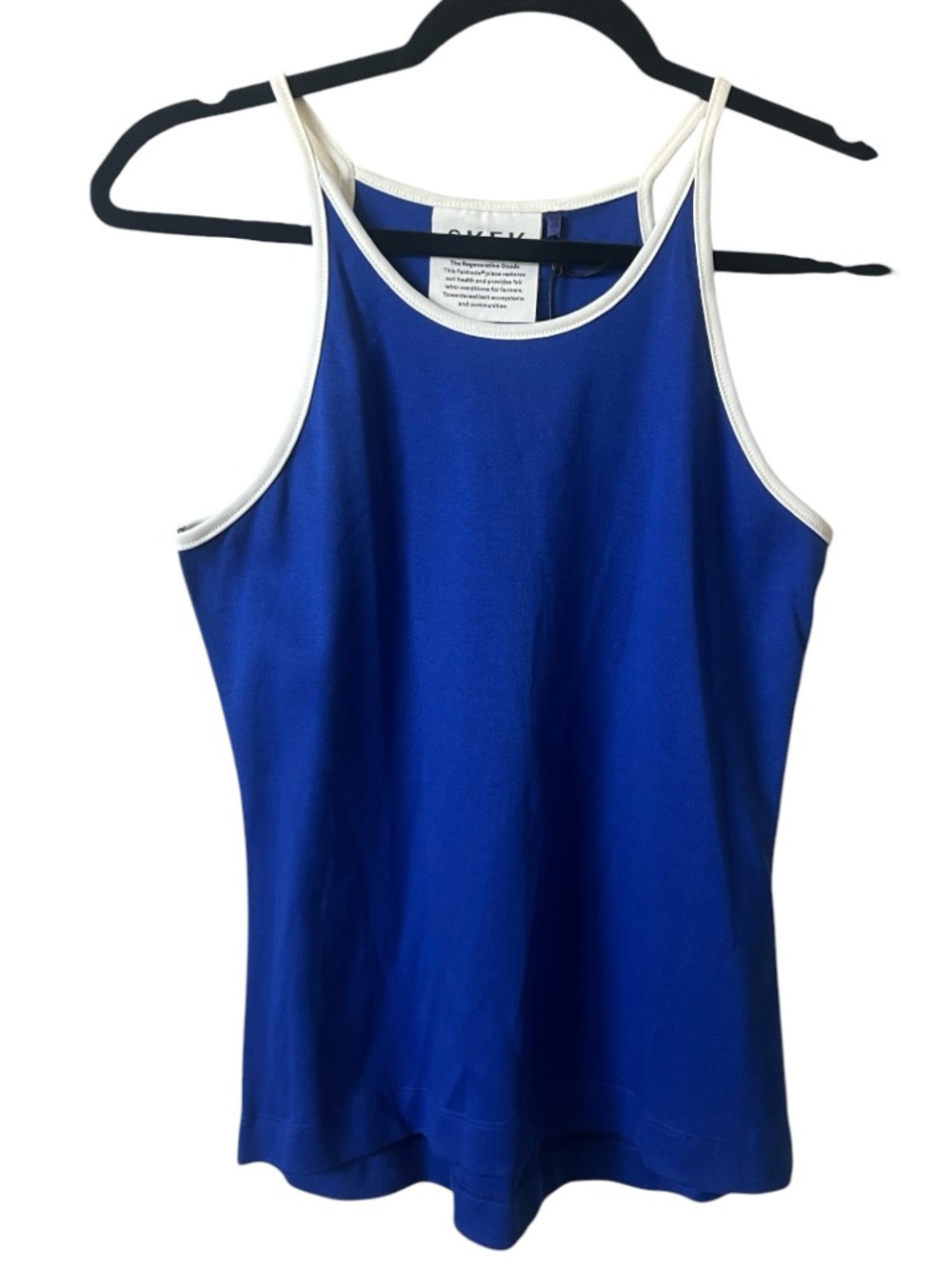 SKFK Liba Indigo Blue Tank White Contrast Trim Minimalist Cotton Top US Size 6 - Picture 3 of 9